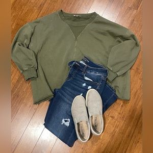 Pink Lily | XS | THE COLORS OF FALL OLIVE ACID WASH PULLOVER